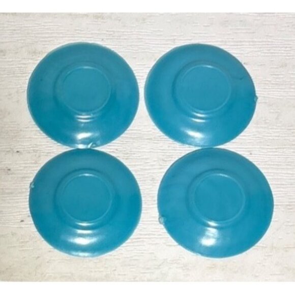 Marx Little Hostess Plates Turquoise Blue Plastic Dollhouse Set Of 4 1960's 3/4" - Picture 6 of 6